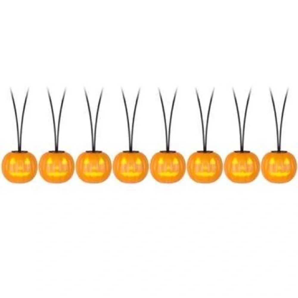 Halloween Jack O Lantern Pumpkin String Lights NEW Set of 8 Battery Operated